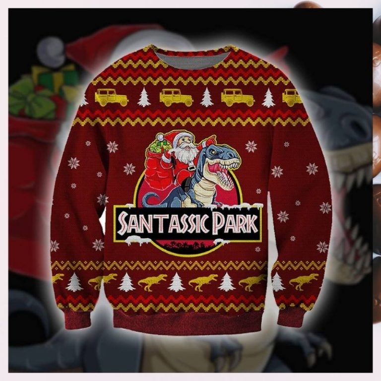 Santassic Jurassic park ugly sweater, sweatshirt 10
