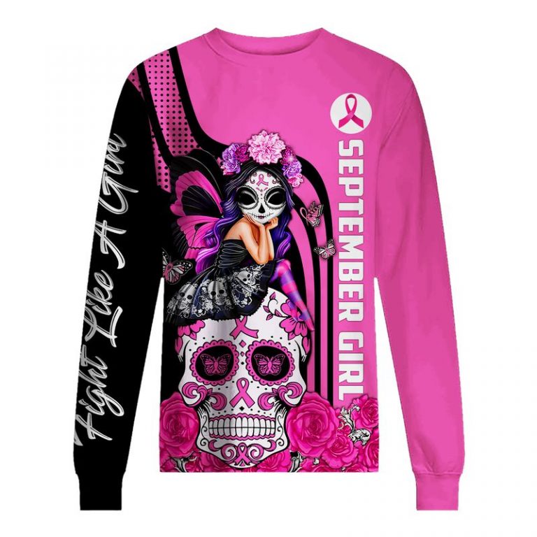 September Sugar Skull Fairy Fight Like A Girl Breast Cancer Awareness 3d shirt, hoodie 23