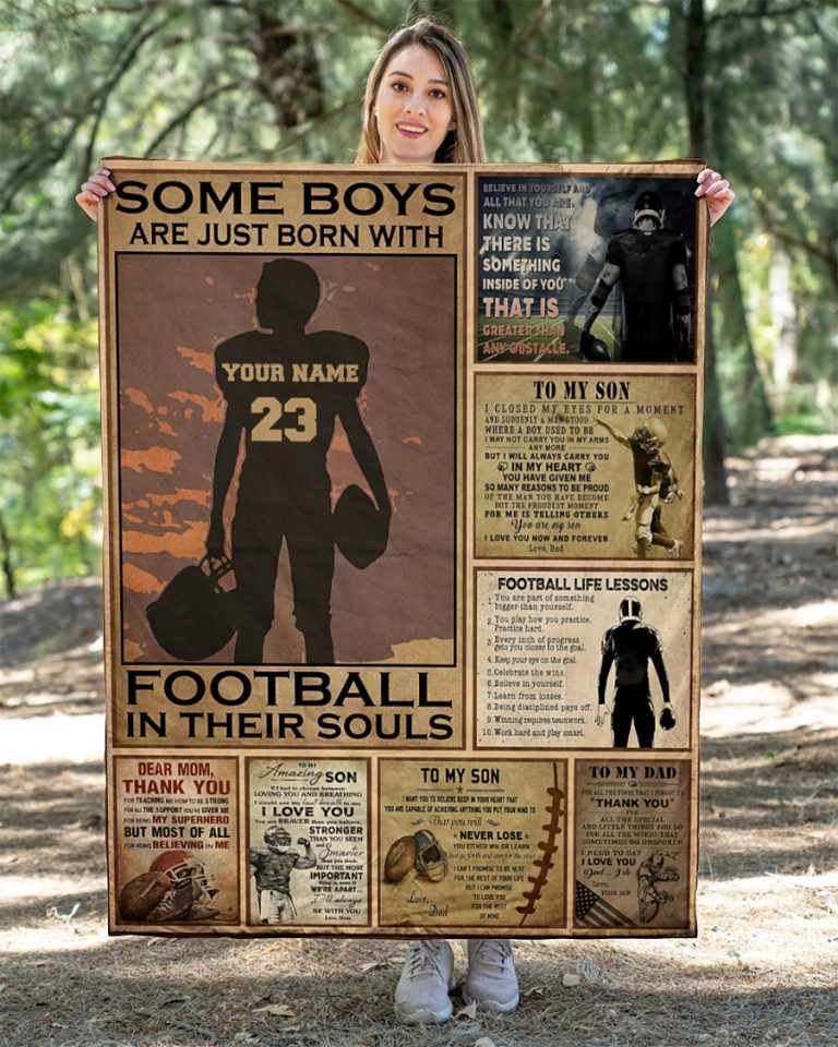 Some boys are just born with football in their soul custom name and number quilt blanket 17