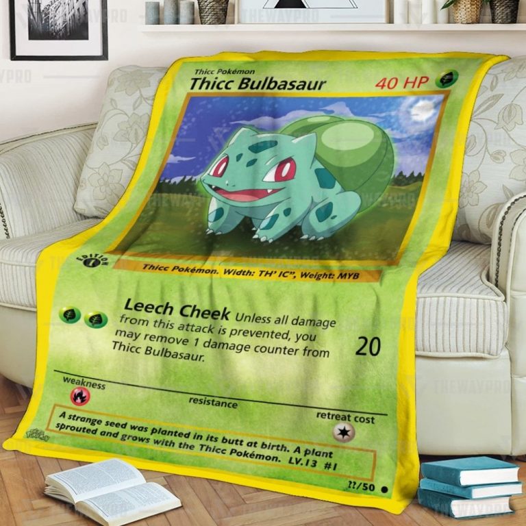 Thicc Bulbasaur Pokemon fleece blanket 10