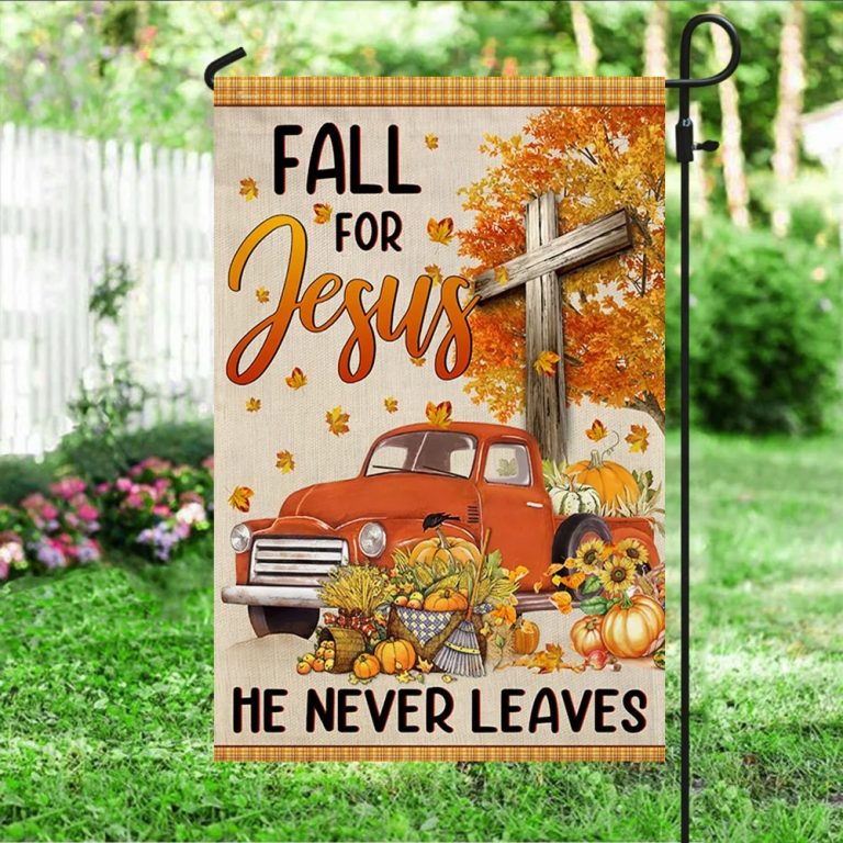 Truck Pumpkins fall for Jesus He Never Leaves Halloween Flag 13