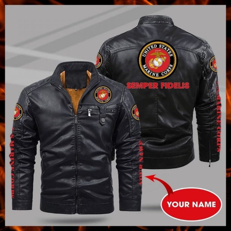 United States Marine Corps Semper fidelis custom name fleece leather jacket 10