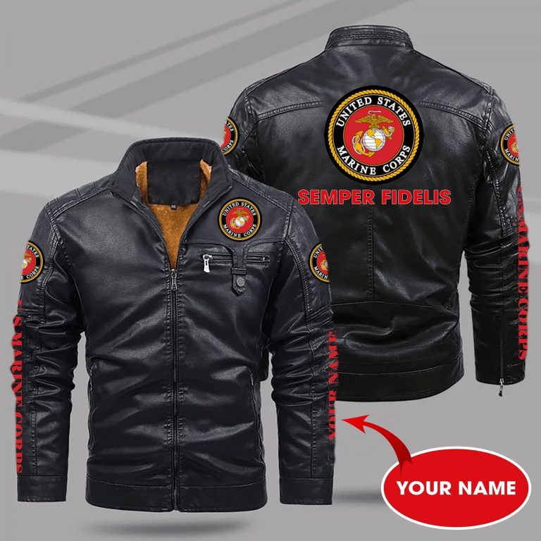 United States Marine Corps Semper fidelis custom name fleece leather jacket 8