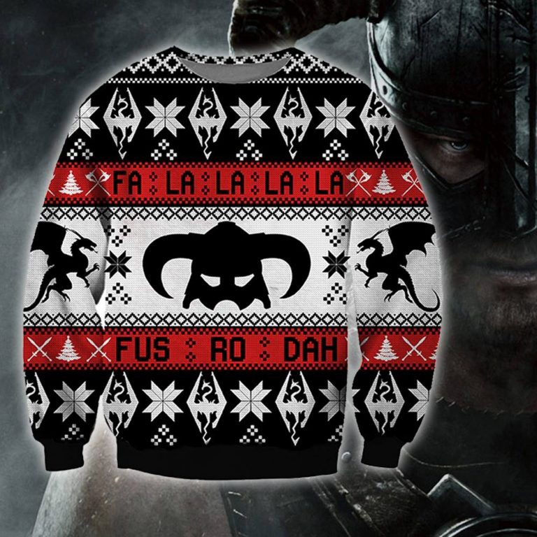 Viking Dragon Fa la la Fus Ro Dah ugly sweater 10