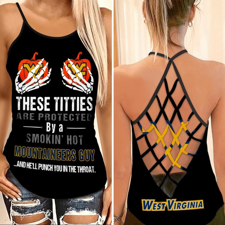 West Virginia Mountaineers these titties are protected by a smokin hot Mountaineers guy criss cross tank top, legging 11