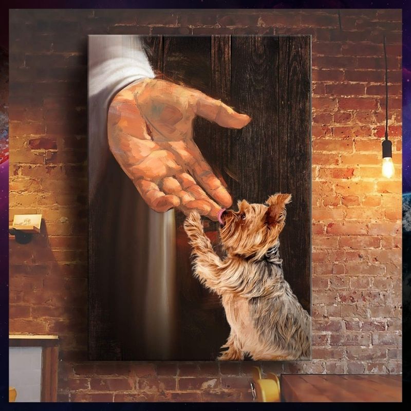 Yorkshire Terrier In the hand of God Jesus canvas 3