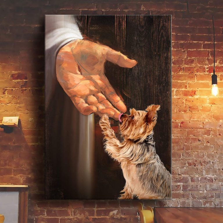 Yorkshire Terrier In the hand of God Jesus canvas 12