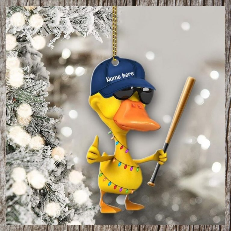 Duck playing Baseball custom Christmas ornament 9