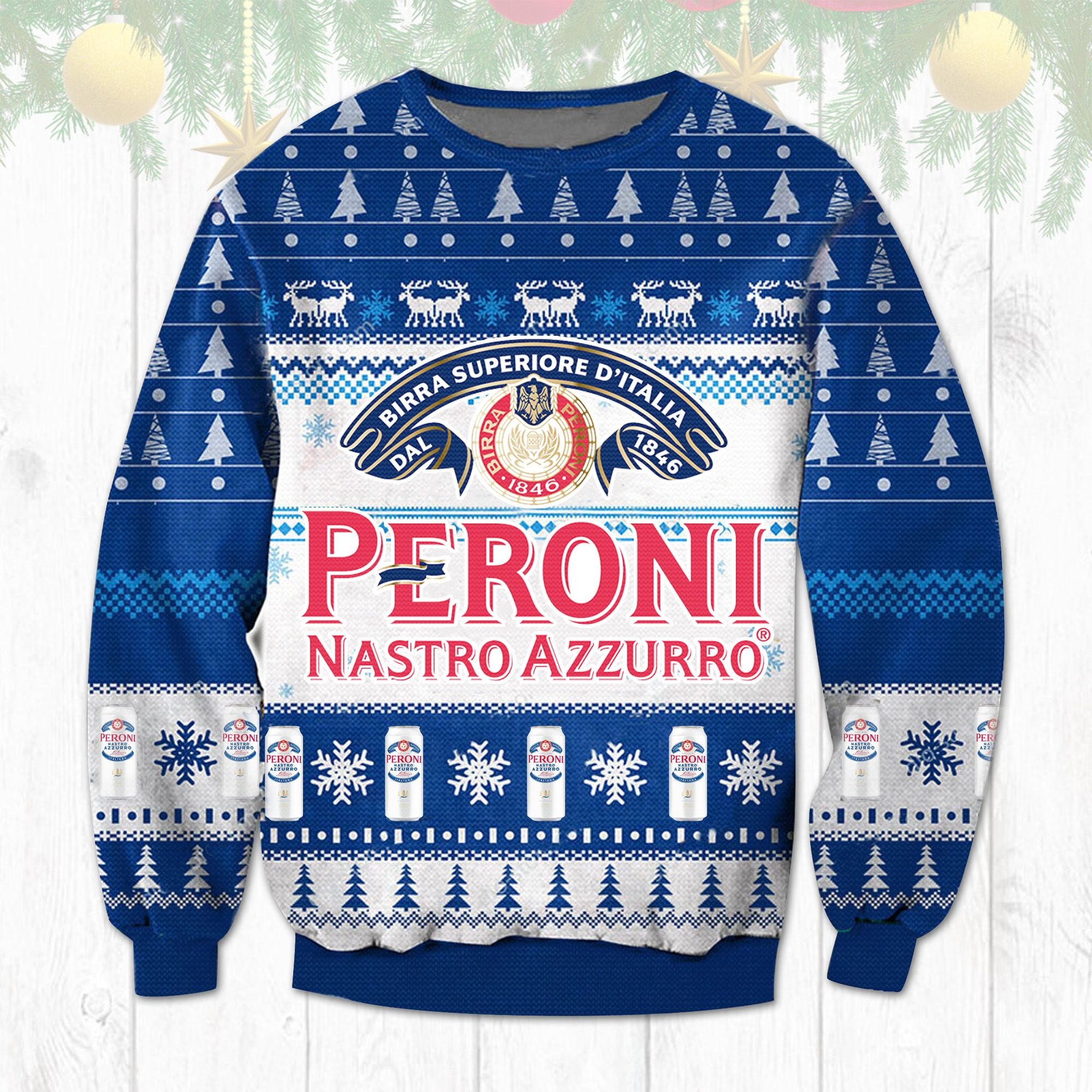 NEW Peroni Nastro Azzurro Import Lager Beer ugly Christmas sweater 1