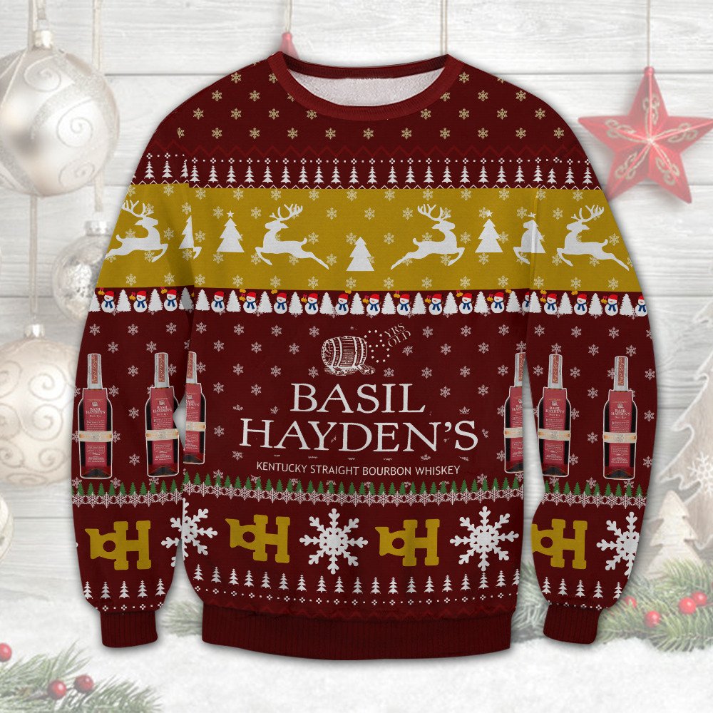 NEW Basil Haydens Bourbon Whiskey ugly Christmas sweater 6