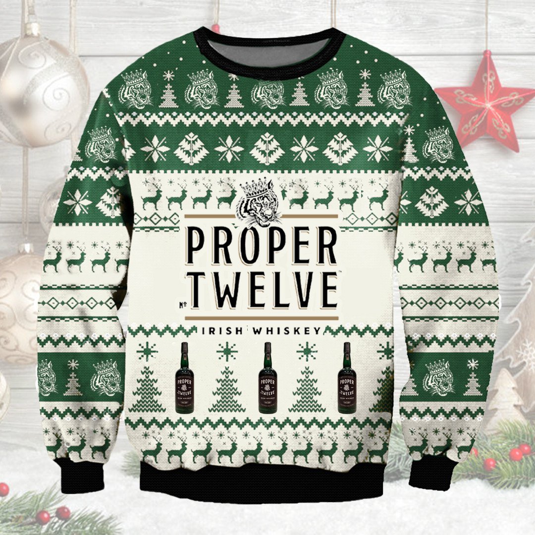 LIMITED Proper Twelve Irish Whiskey ugly Christmas sweater 1