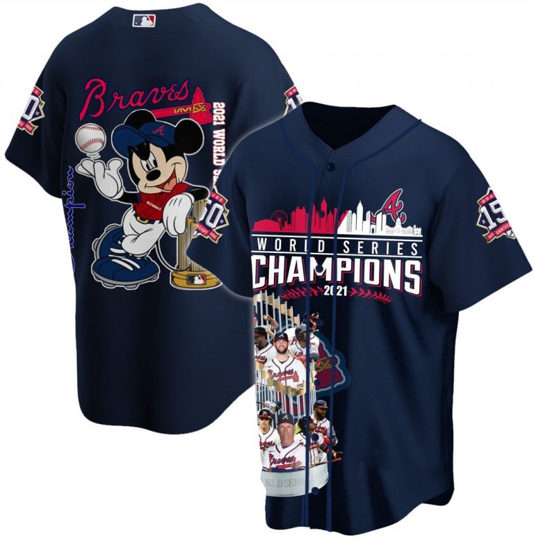 LIMITED Mickey Mouse Braves World Series Champions 2021 baseball jersey Shirt 8