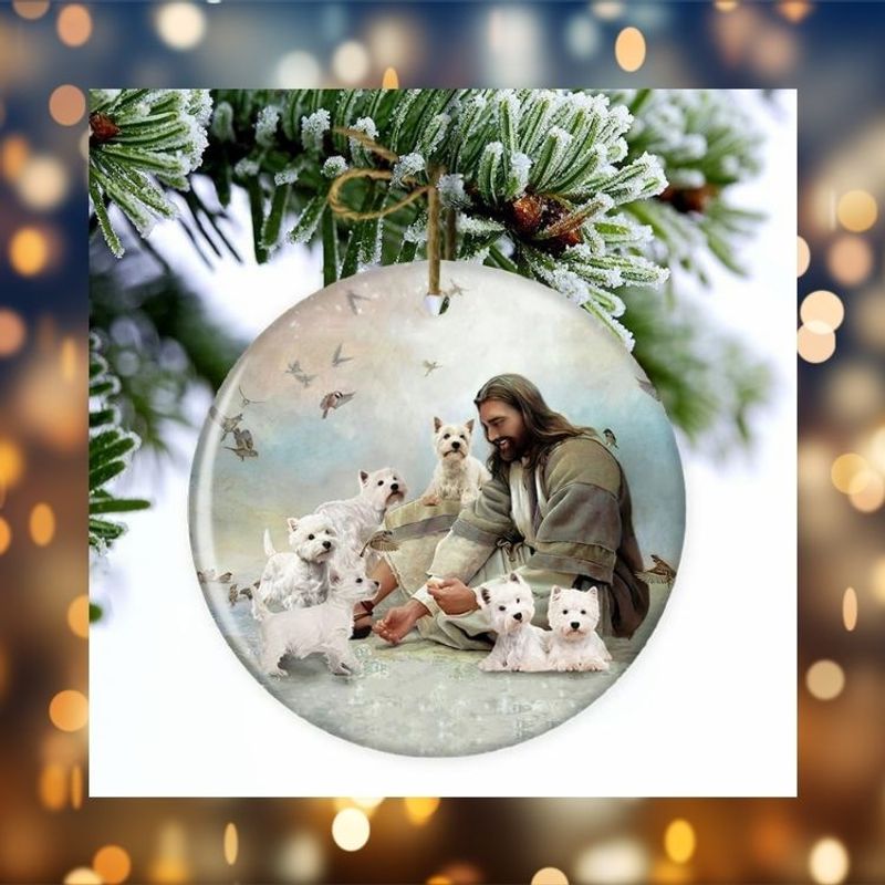 NEW Jesus Surrounded By West Highland White Terriers hanging ornament 4