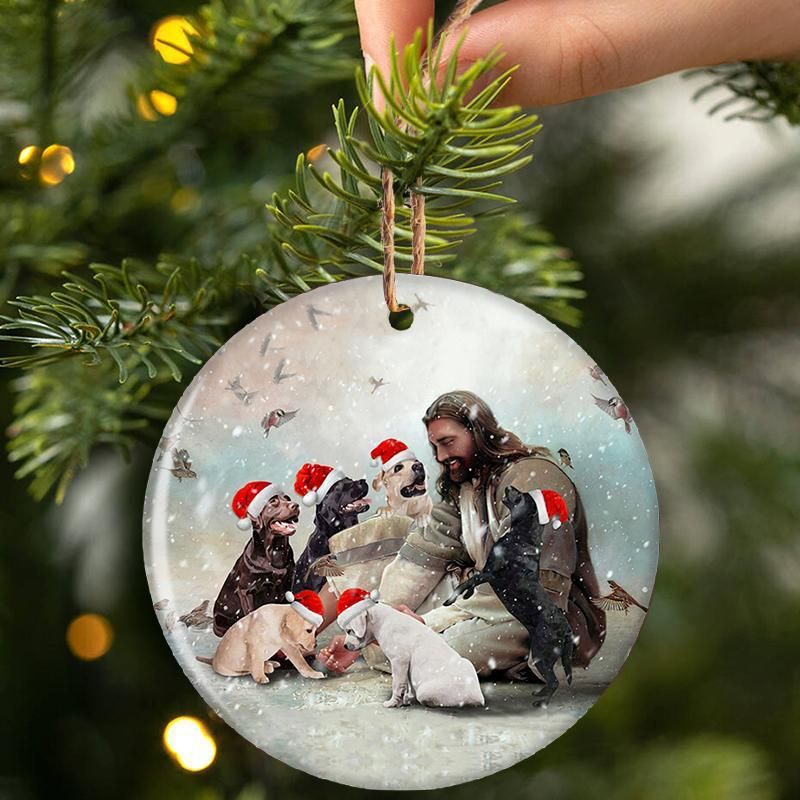 HOT Jesus Surrounded By Labrador Retrievers hanging ornament 1