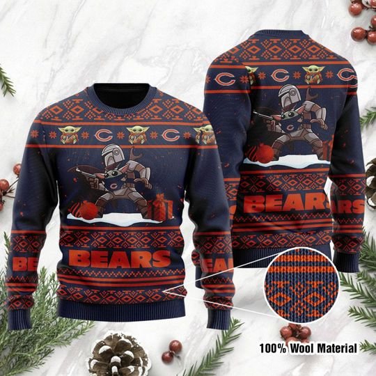 Baby Yoda Boba Fett The Mandalorian Chicago Bears Ugly Christmas Sweater