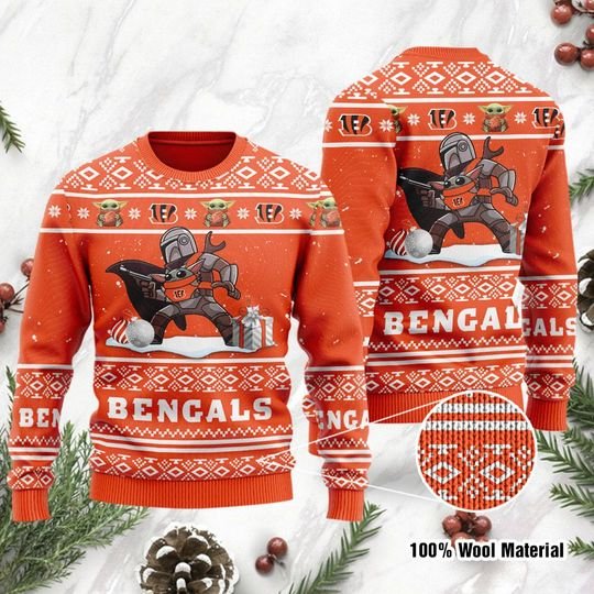 Baby Yoda Boba Fett The Mandalorian Cincinnati Bengals Ugly Christmas Sweater