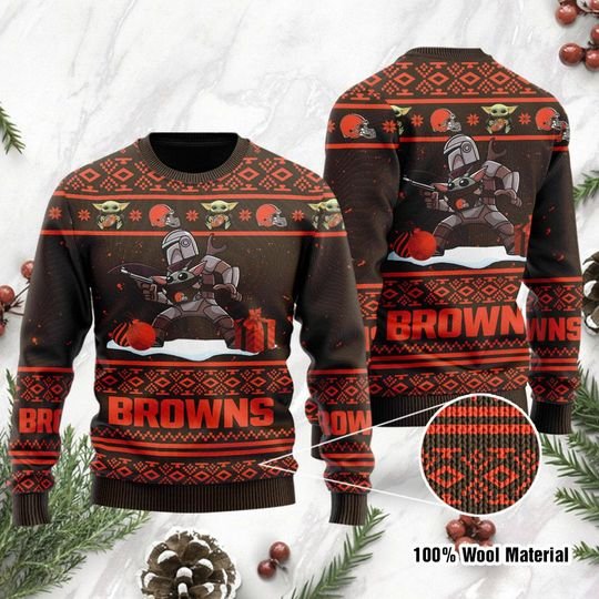 Baby Yoda Boba Fett The Mandalorian Cleveland Browns Ugly Christmas Sweater