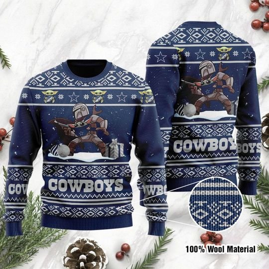 Baby Yoda Boba Fett The Mandalorian Dallas Cowboys Ugly Christmas Sweater