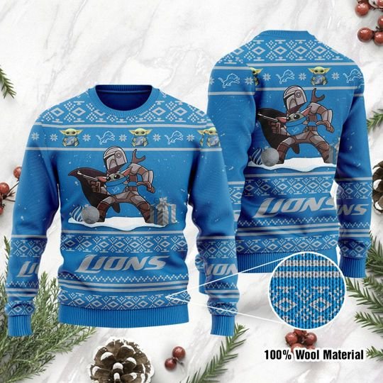 Baby Yoda Boba Fett The Mandalorian Detroit Lions Ugly Christmas Sweater