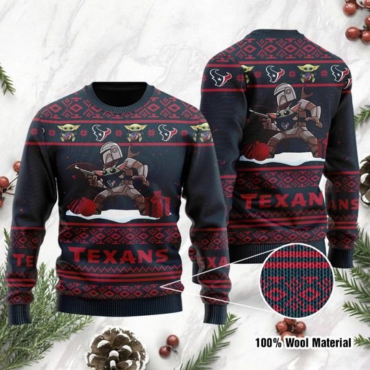 Baby Yoda Boba Fett The Mandalorian Houston Texans Ugly Christmas Sweater