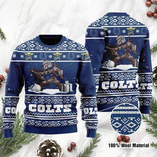 Baby Yoda Boba Fett The Mandalorian Indianapolis Colts Ugly Christmas Sweater