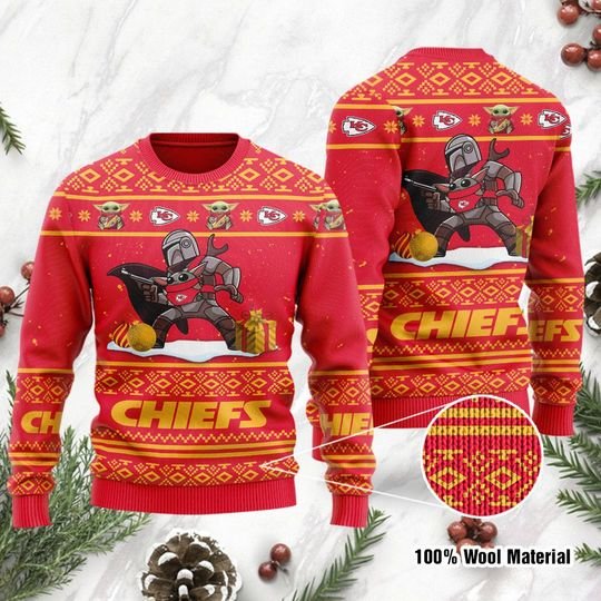 Baby Yoda Boba Fett The Mandalorian Kansas City Chiefs Ugly Christmas Sweater