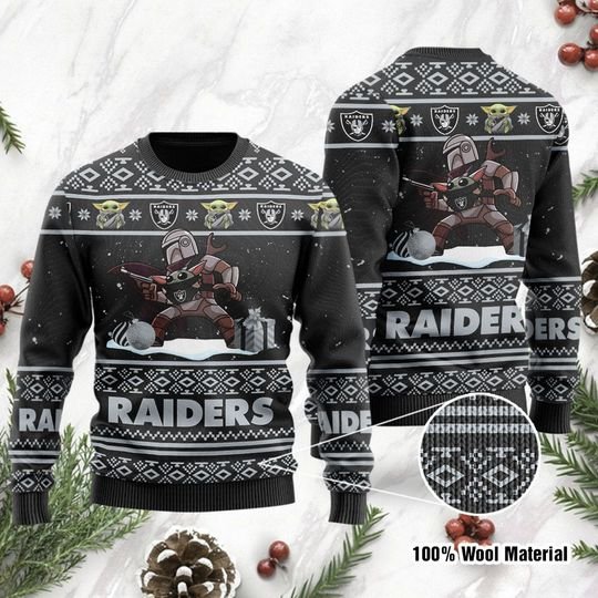Baby Yoda Boba Fett The Mandalorian Las Vegas Raiders Ugly Christmas Sweater
