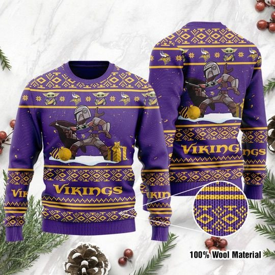 Baby Yoda Boba Fett The Mandalorian Minnesota Vikings Ugly Christmas Sweater