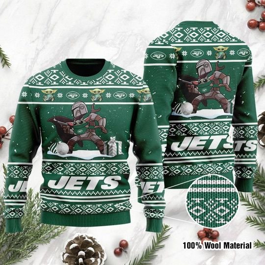 Baby Yoda Boba Fett The Mandalorian New York Jets Ugly Christmas Sweater