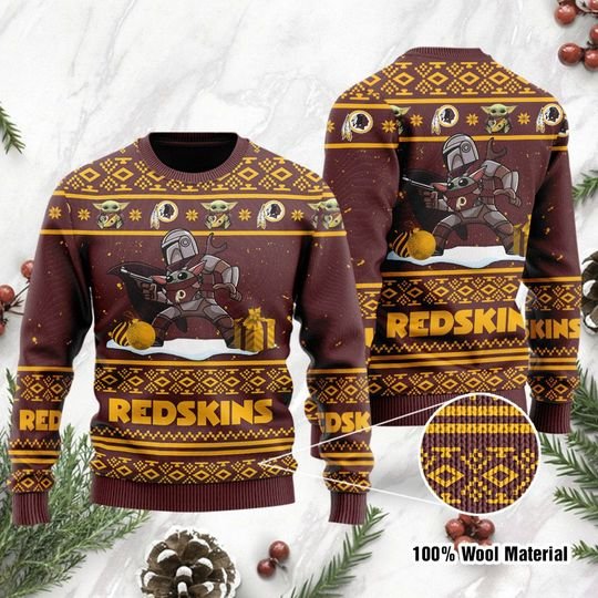 Baby Yoda Boba Fett The Mandalorian Washington Redskins Ugly Christmas Sweater