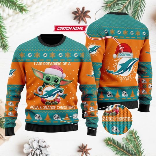 Baby Yoda Miami Dolphins Ugly Christmas Sweater