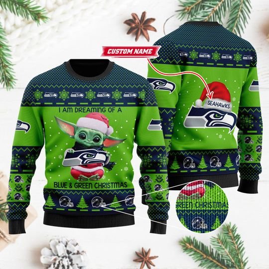 Baby Yoda Seattle Seahawks Ugly Christmas Sweater