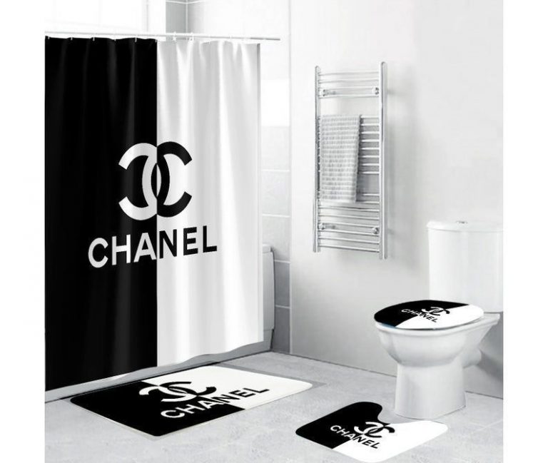 NEW Chanel black and white bathroom shower curtain set 6