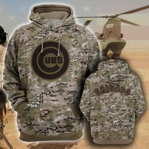 Chicago cubs camo camouflage style veterans hoodie