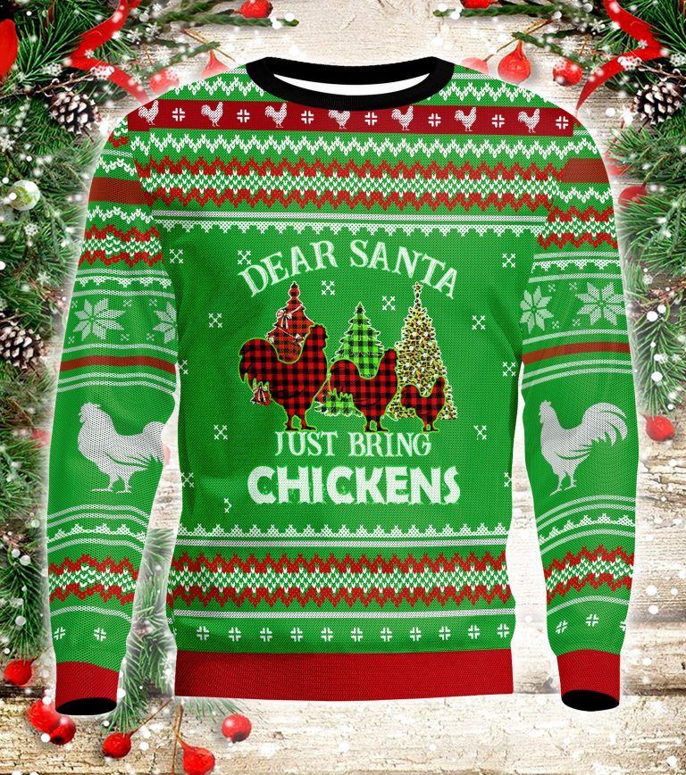 HOT Dear Santa Just Bring Chickens Christmas Knitted Sweater 10