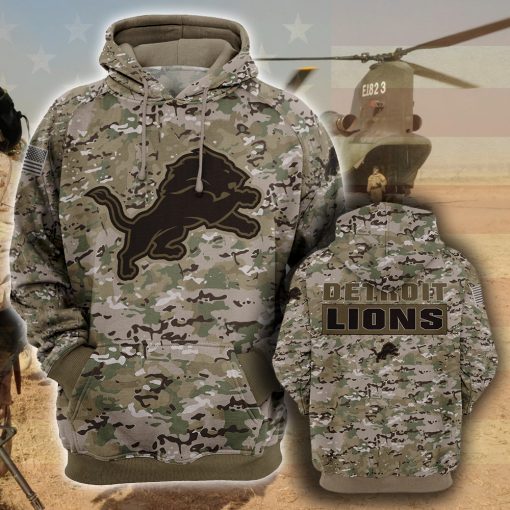 Detroit Lions Camo Camouflage Style Veterans Hoodie