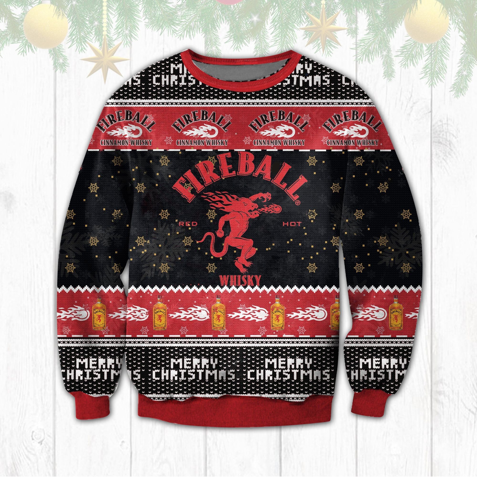 HOT Fireball Cinnamon Whisky Ugly Christmas Sweater 1