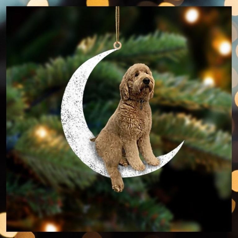 NEW Goldendoodle Sit On The Moon ornament 9