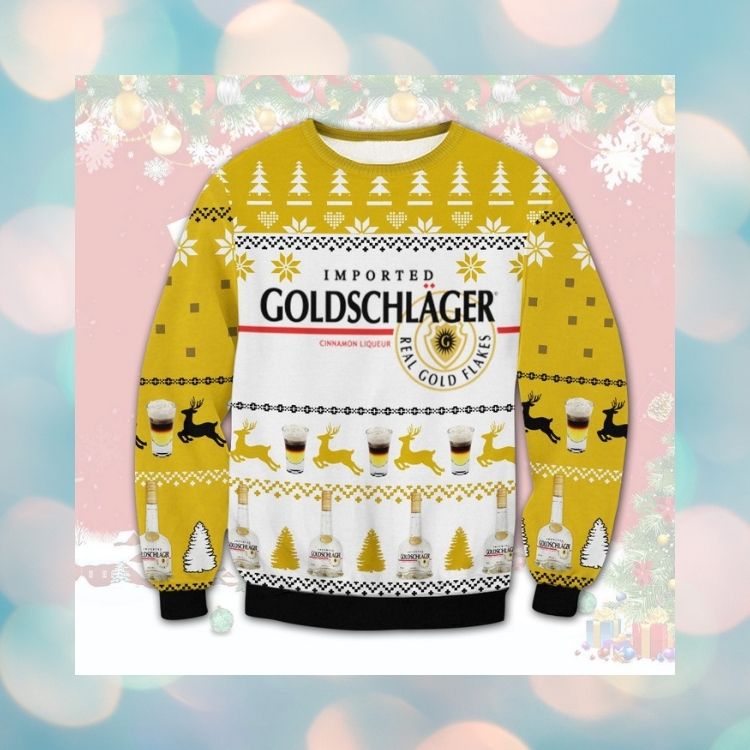BEST Goldschlager Cinnamon Liqueur real gold flakes ugly Christmas sweater 5