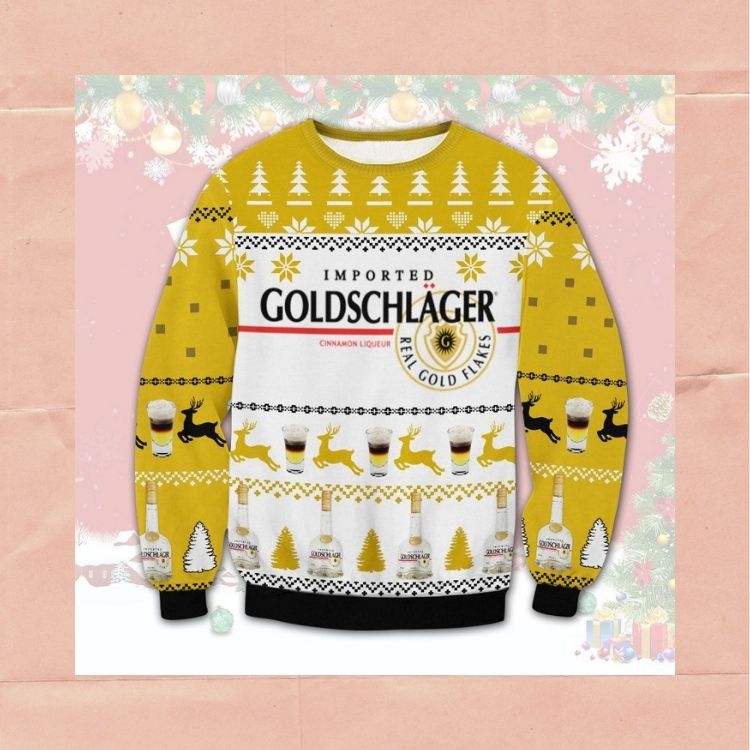 BEST Goldschlager Cinnamon Liqueur real gold flakes ugly Christmas sweater 4