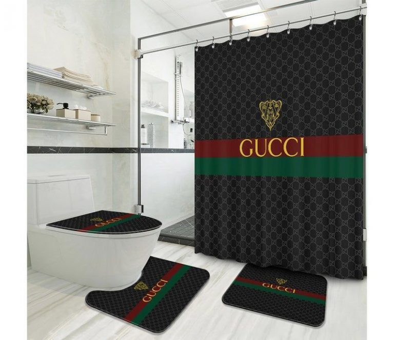 NEW Gucci dark color bathroom shower curtain set 6