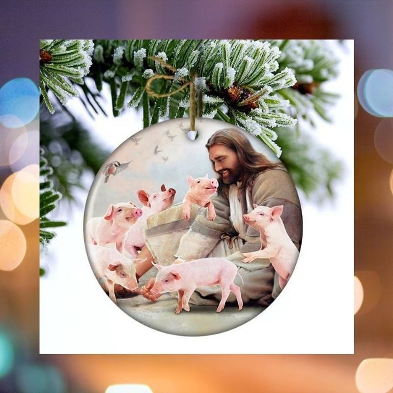 HOT Jesus Surrounded By Pigs Christmas ornament 1