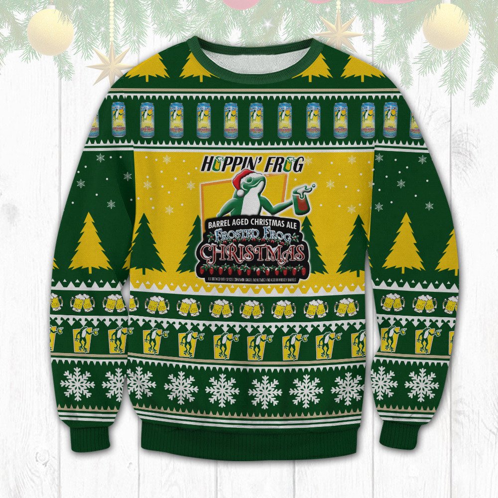 Hoppin Frog Barrel Aged Christmas Ale Frosted Frog Christmas Sweater 1
