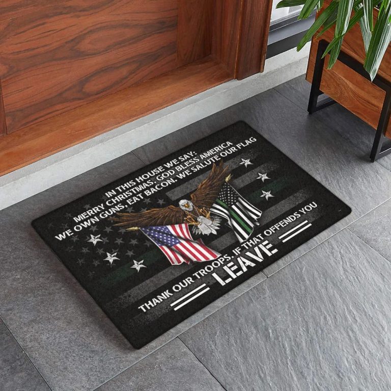 LIMITED In This House We Say Merry Christmas God Bless America Eagle Doormat 12