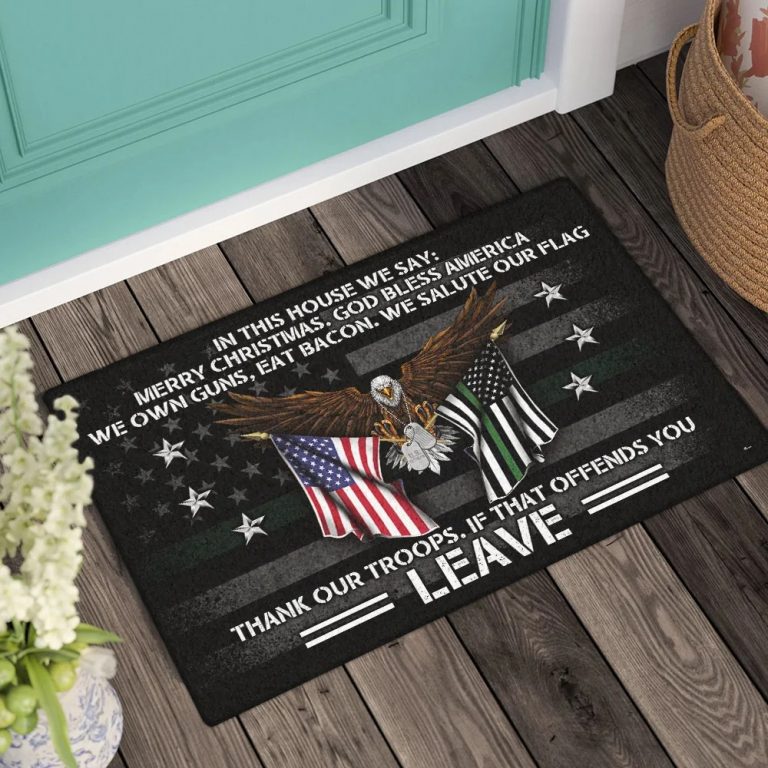 LIMITED In This House We Say Merry Christmas God Bless America Eagle Doormat 14