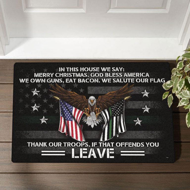 LIMITED In This House We Say Merry Christmas God Bless America Eagle Doormat 13