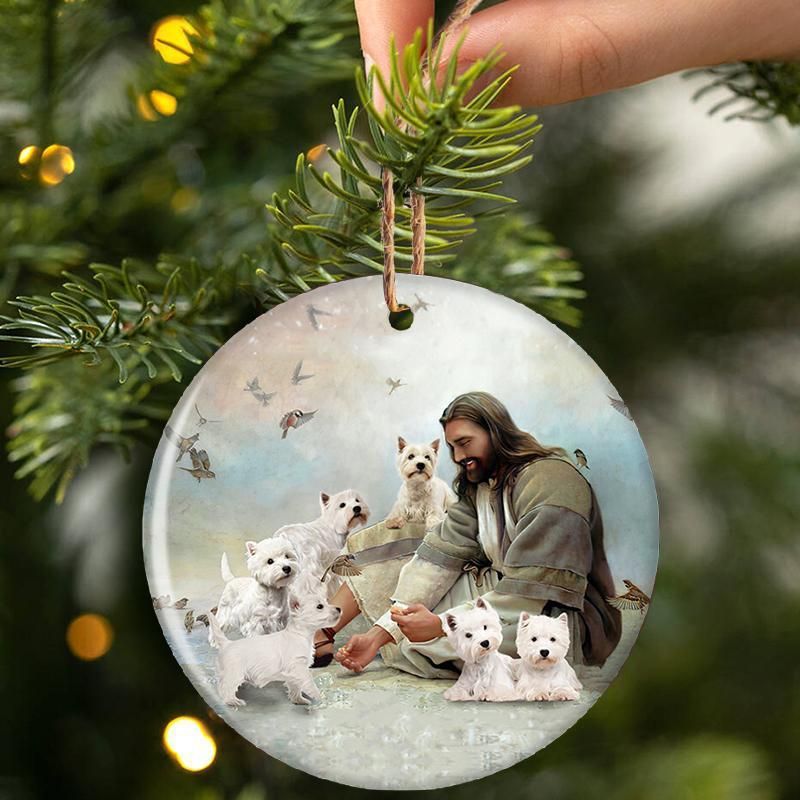 NEW Jesus Surrounded By West Highland White Terriers hanging ornament 5