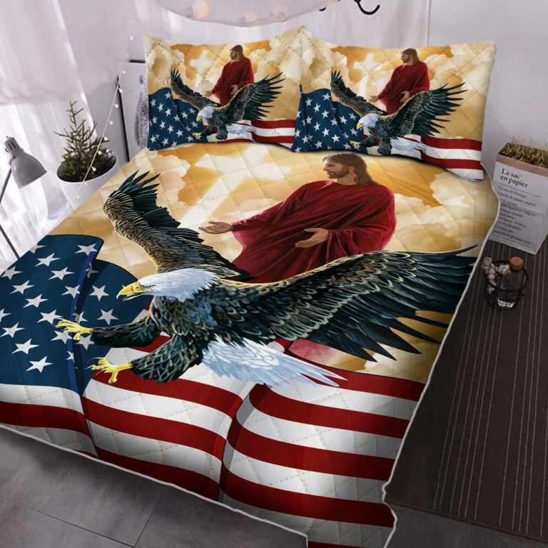 LIMITED Eagle Jesus American Quilt Bedding Set 8
