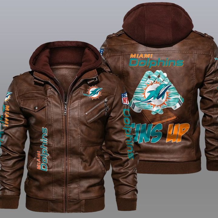 HOT Fins Up Miami Dolphins leather jacket 5