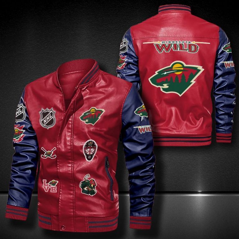 Minnesota Wild bomber leather jacket 11